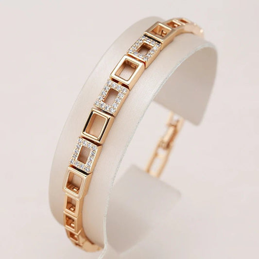 Gold Square 585 Rose Link Bracelet - Gilded Rosy