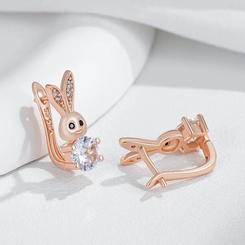 Kinel Hot Fashion 585 Rose Gold Color Cute Rabbit Drop Earrings For Women Shiny Natural Zircon Accessories Daily Animal Jewelry - Gilded Rosy