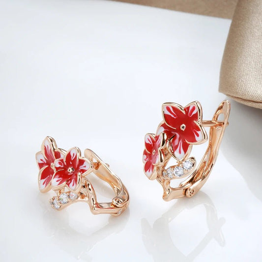 Orquidéa earrings style plated 585 rose gold with natural zircon - Gilded Rosy