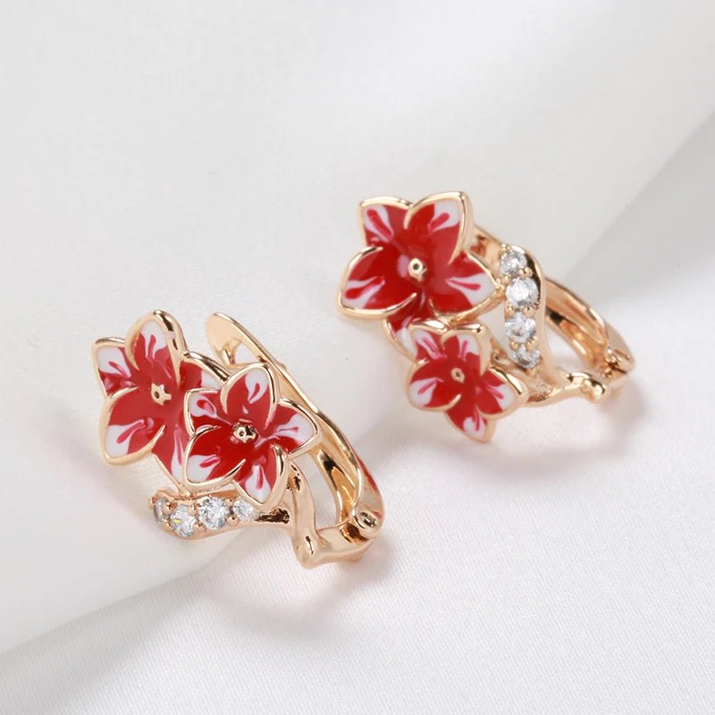 Orquidéa earrings style plated 585 rose gold with natural zircon - Gilded Rosy