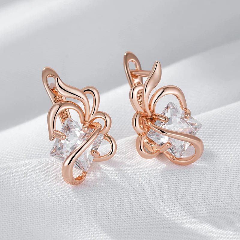 Pentas Earrings 585 Rose Gold Crystal Flower - Gilded Rosy