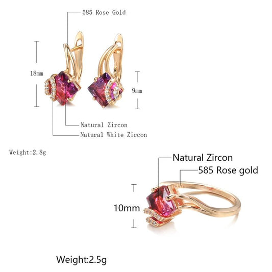 Rose Celosia set earrings and ring 585 Rose Gold - Gilded Rosy