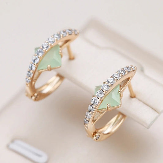 Shiny Square Green 585 Rose Gold Earrings Natural Zircon - Gilded Rosy