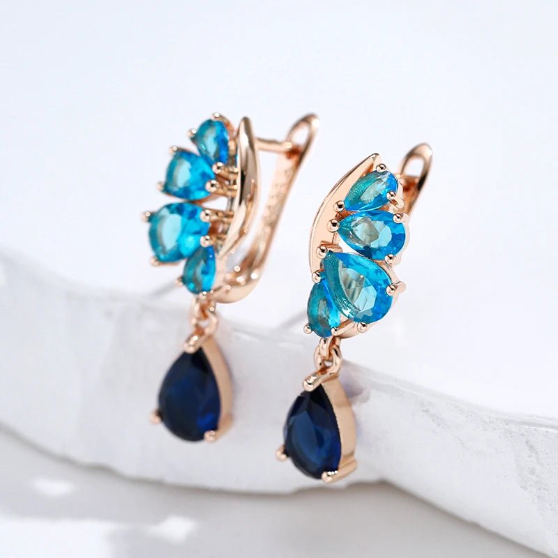 Blue Butterfly drop 585 Rose Gold Earrings - Gilded Rosy
