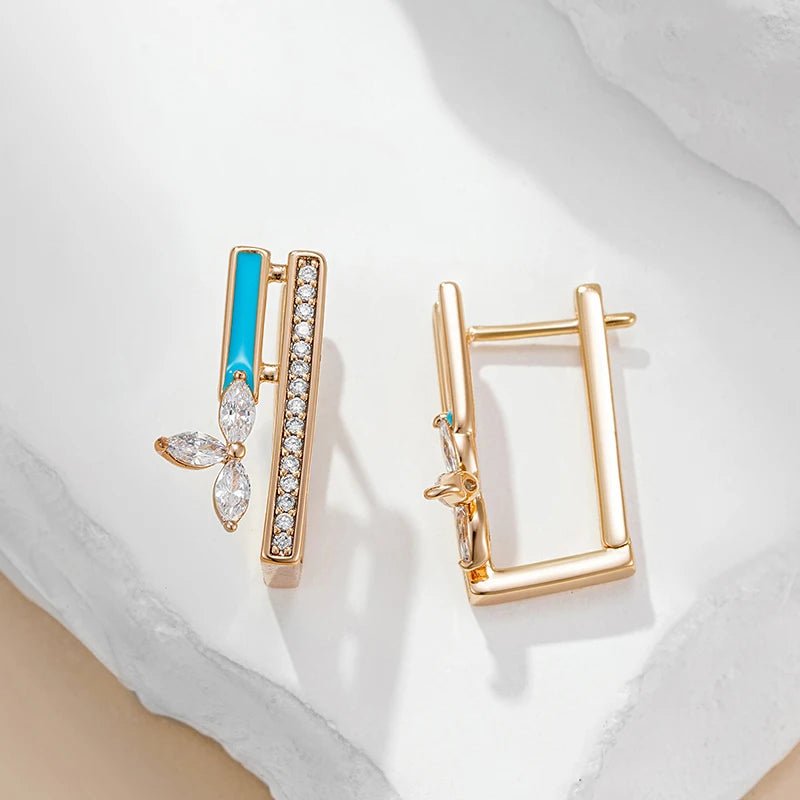 Blue Star Earrings 585 Rose Gold Color Blue Enamel - Gilded Rosy