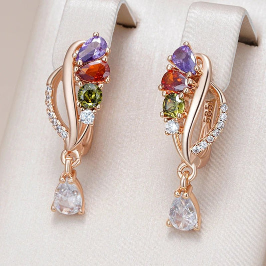 Colorful Drop Earrings Fashion 585 Rose Gold - Gilded Rosy