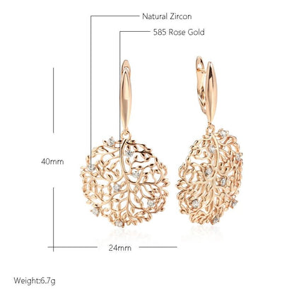 Crystal Flower Long Big Earrings 585 Rose Gold Natural Zircon - Gilded Rosy