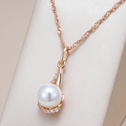 Geometric Pearl Necklace 585 Rose Gold - Gilded Rosy