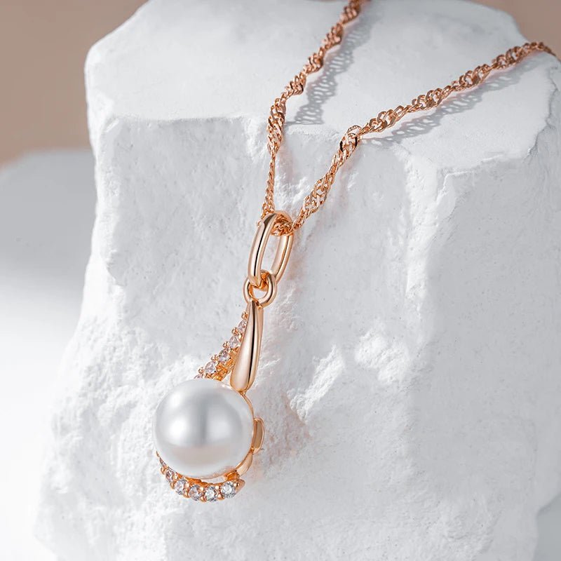 Geometric Pearl Necklace 585 Rose Gold - Gilded Rosy