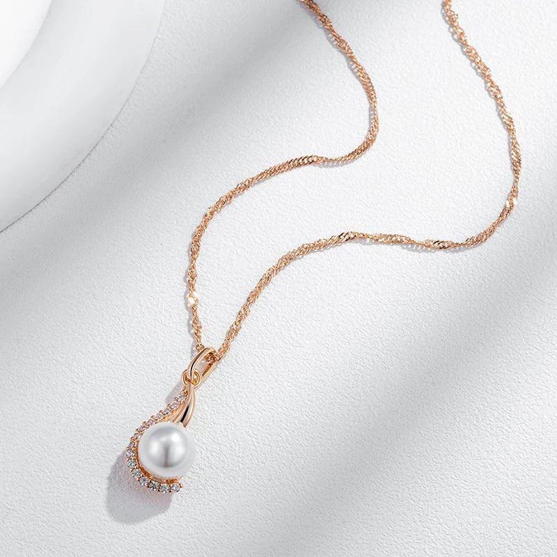 Geometric Pearl Necklace 585 Rose Gold - Gilded Rosy