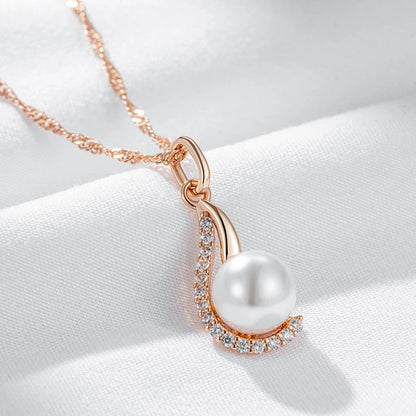 Geometric Pearl Necklace 585 Rose Gold - Gilded Rosy