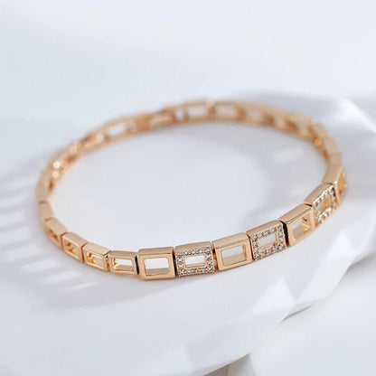 Gold Square 585 Rose Link Bracelet - Gilded Rosy