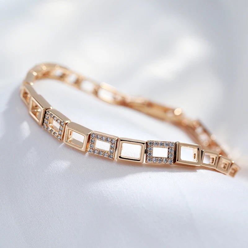 Gold Square 585 Rose Link Bracelet - Gilded Rosy