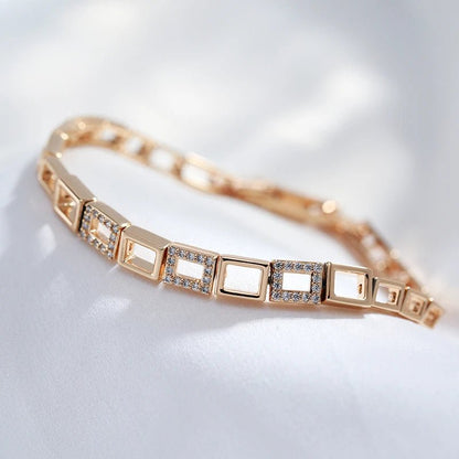 Gold Square 585 Rose Link Bracelet - Gilded Rosy