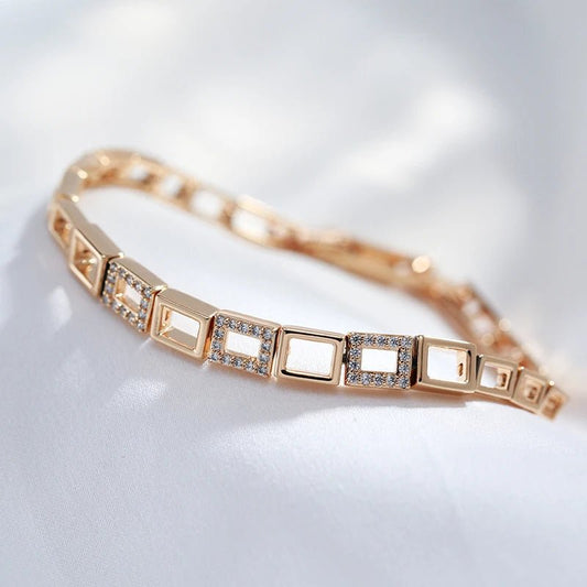 Gold Square 585 Rose Link Bracelet - Gilded Rosy