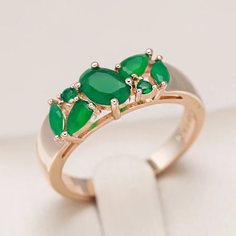 Green button pom Ring 585 Rose Gold - Gilded Rosy