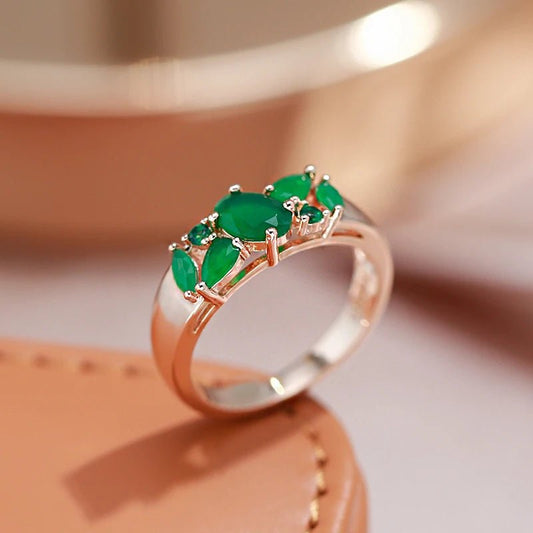 Green button pom Ring 585 Rose Gold - Gilded Rosy