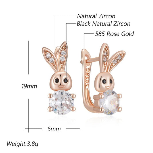 Kinel Hot Fashion 585 Rose Gold Color Cute Rabbit Drop Earrings For Women Shiny Natural Zircon Accessories Daily Animal Jewelry - Gilded Rosy
