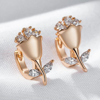 Little tulip 585 Rose Gold Trendy earrings - Gilded Rosy