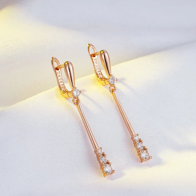 Long Dangle Earrings 585 Rose Gold Natural Zircon - Gilded Rosy