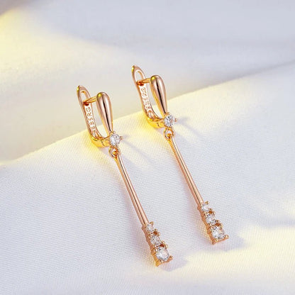 Long Dangle Earrings 585 Rose Gold Natural Zircon - Gilded Rosy