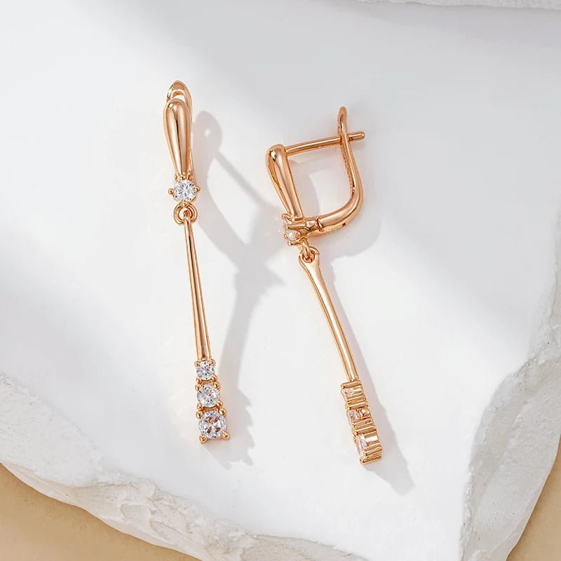 Long Dangle Earrings 585 Rose Gold Natural Zircon - Gilded Rosy