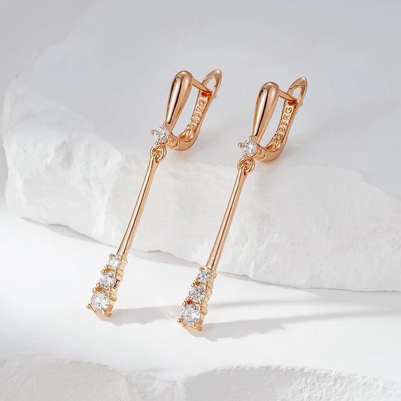 Long Dangle Earrings 585 Rose Gold Natural Zircon - Gilded Rosy