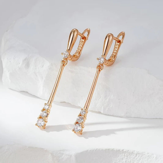 Long Dangle Earrings 585 Rose Gold Natural Zircon - Gilded Rosy