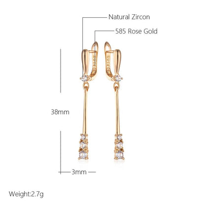 Long Dangle Earrings 585 Rose Gold Natural Zircon - Gilded Rosy