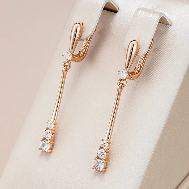 Long Dangle Earrings 585 Rose Gold Natural Zircon - Gilded Rosy