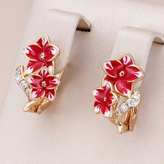 Orquidéa earrings style plated 585 rose gold with natural zircon - Gilded Rosy