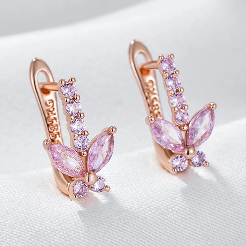 Pink Butterfly Drop Earrings 585 Rose Gold - Gilded Rosy