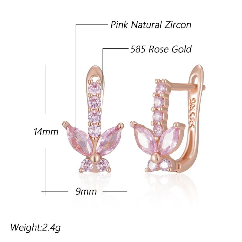 Pink Butterfly Drop Earrings 585 Rose Gold - Gilded Rosy