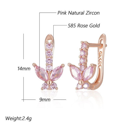 Pink Butterfly Drop Earrings 585 Rose Gold - Gilded Rosy
