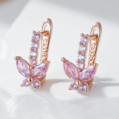 Pink Butterfly Drop Earrings 585 Rose Gold - Gilded Rosy