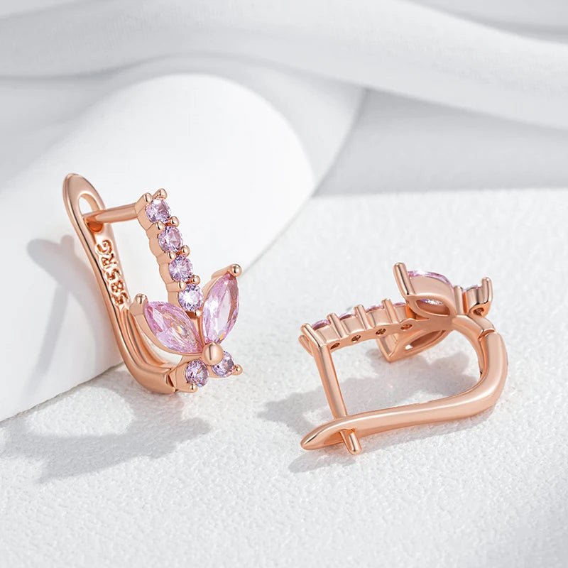 Pink Butterfly Drop Earrings 585 Rose Gold - Gilded Rosy