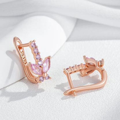 Pink Butterfly Drop Earrings 585 Rose Gold - Gilded Rosy