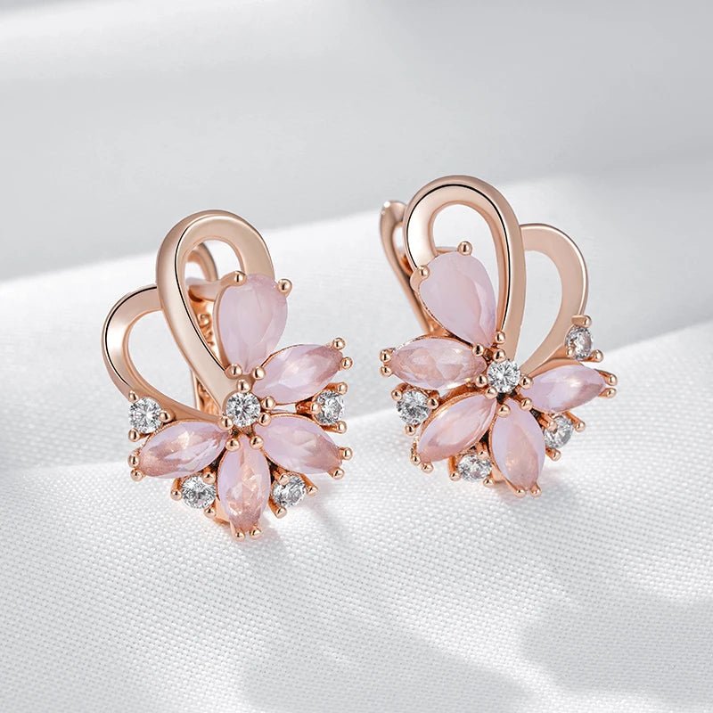 Pink cherry 585 Rose Gold earrings - Gilded Rosy