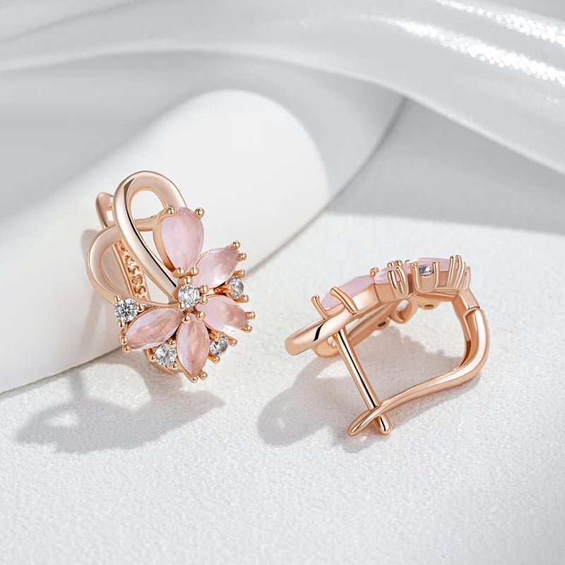 Pink cherry 585 Rose Gold earrings - Gilded Rosy