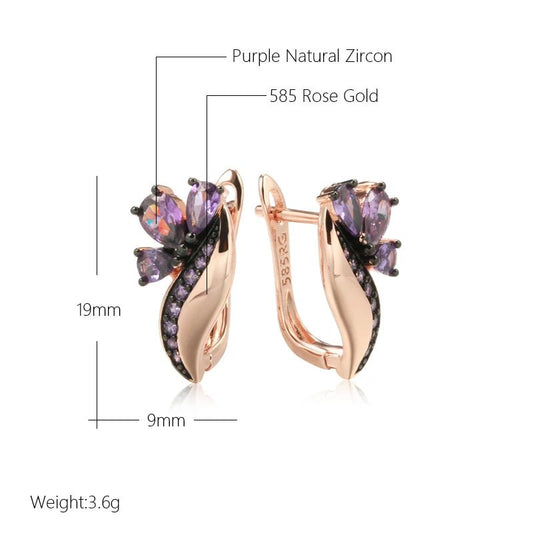 Purple Dahlia Earrings 585 Rose Gold - Gilded Rosy