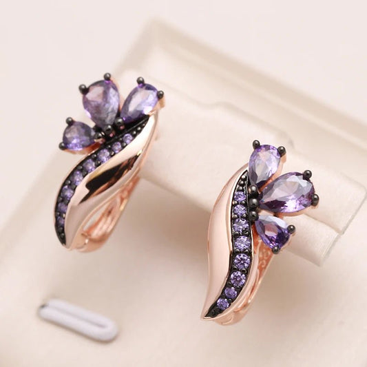 Purple Dahlia Earrings 585 Rose Gold - Gilded Rosy