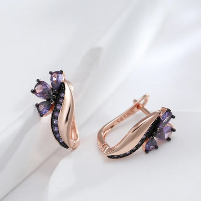 Purple Dahlia Earrings 585 Rose Gold - Gilded Rosy