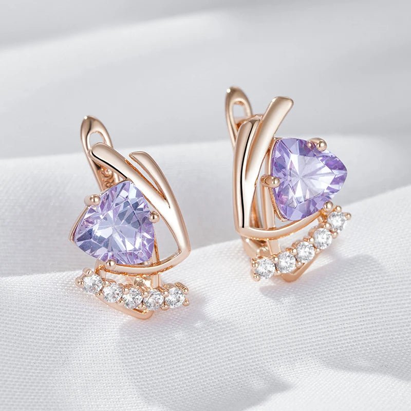 Purple Heart Earrings 585 Rose Gold - Gilded Rosy