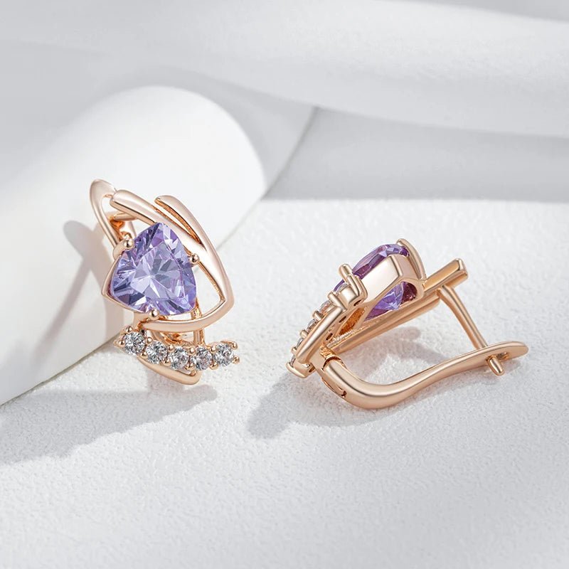Purple Heart Earrings 585 Rose Gold - Gilded Rosy