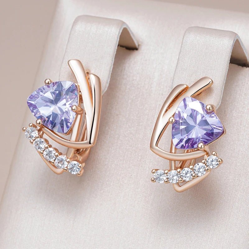 Purple Heart Earrings 585 Rose Gold - Gilded Rosy