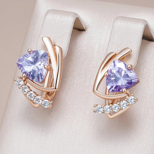 Purple Heart Earrings 585 Rose Gold - Gilded Rosy