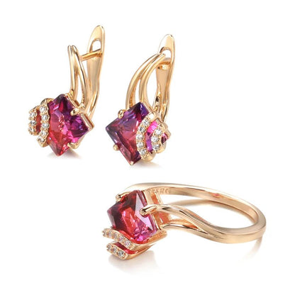 Rose Celosia set earrings and ring 585 Rose Gold - Gilded Rosy