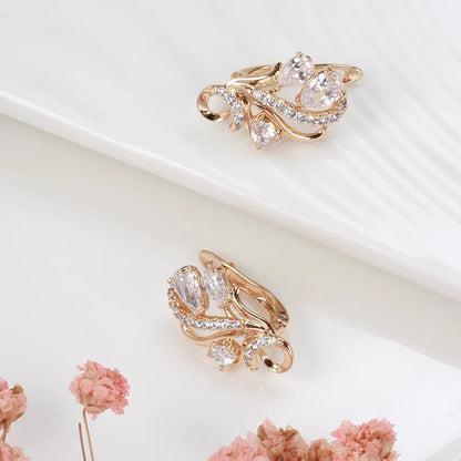 Set White crystal flower 585 Rose Gold Earrings - Gilded Rosy
