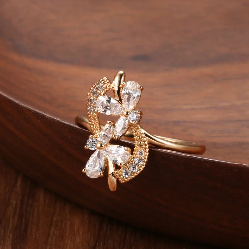 Set White crystal flower 585 Rose Gold Earrings - Gilded Rosy