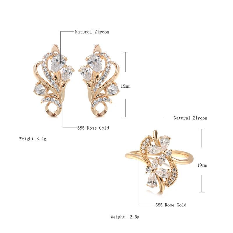 Set White crystal flower 585 Rose Gold Earrings - Gilded Rosy